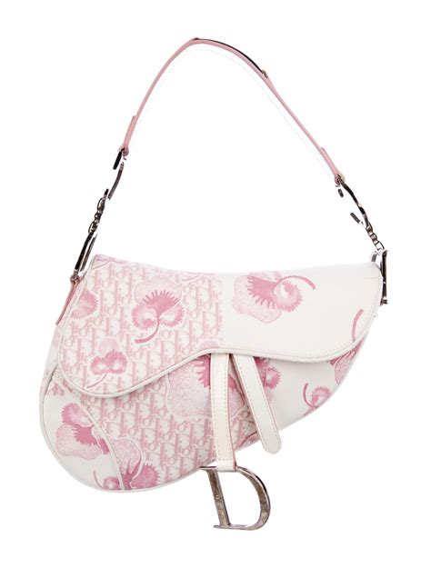 pink flower dior saddle bag|Dior pink canvas saddle bag.